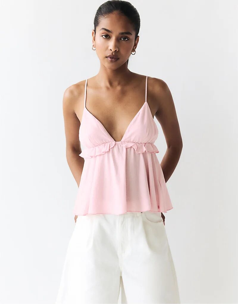 

Розовый топ на бретельках с оборками от Pull&Bear