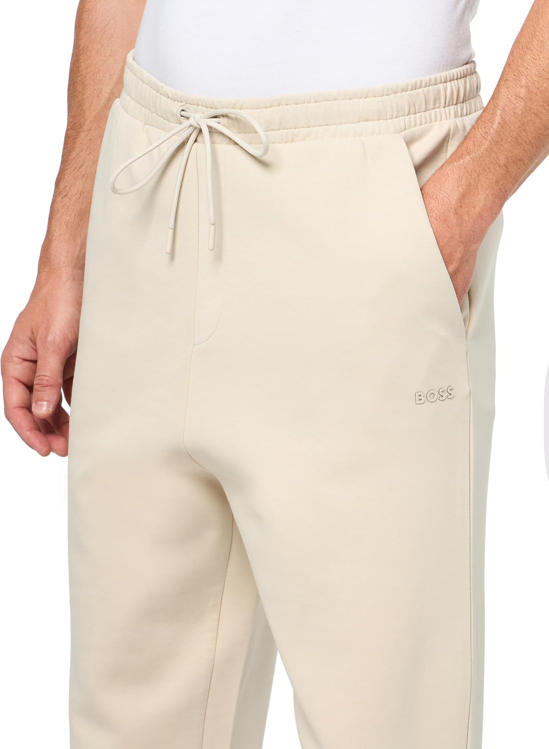 BOSS Мужские тоновые хлопковые спортивные штаны Regular Fit, Peyote Beige — фото 3