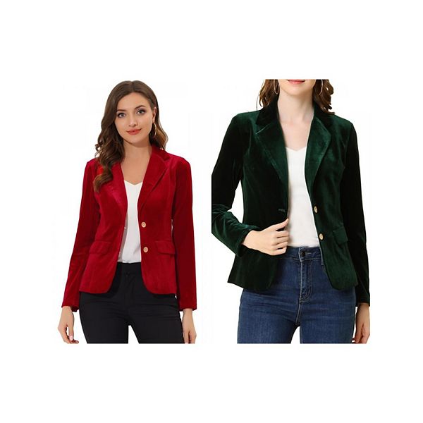 

2 упаковки женский блейзер с бархатным воротником и застежкой на пуговицы Allegra K, Dark Green Red