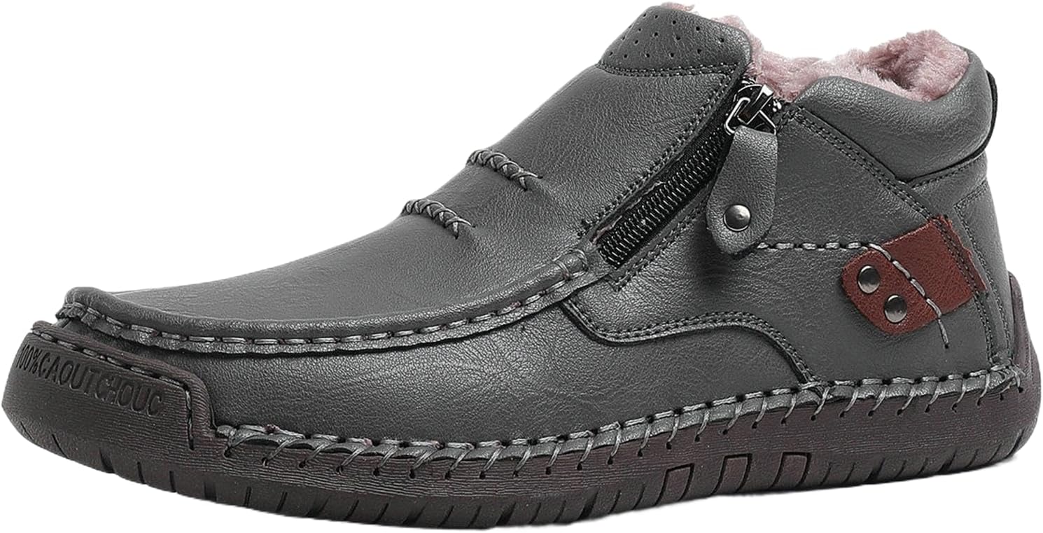 

Мужские ортопедические кожаные ботинки ручной работы, водонепроницаемые, слипоны для вождения, походов и путешествий на открытом воздухе, премиальные удобные кожаные ботинки для мужчин Generic, серый