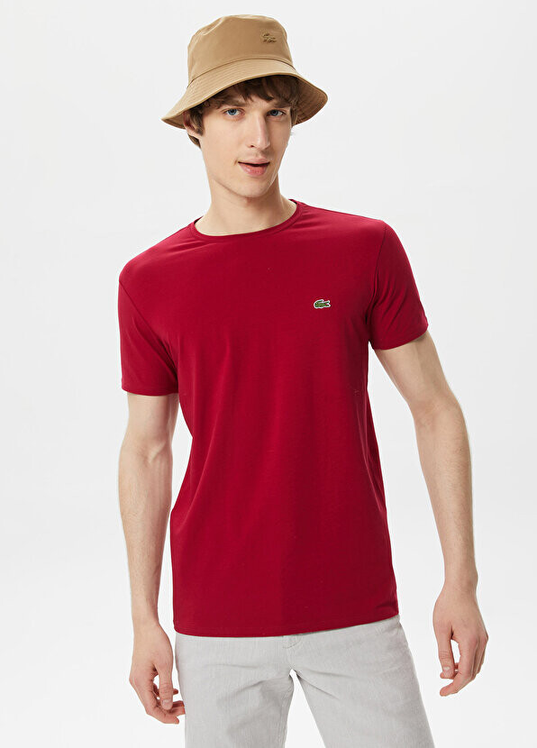 Мужская футболка slim fit с круглым вырезом бордового цвета Lacoste — фото 2