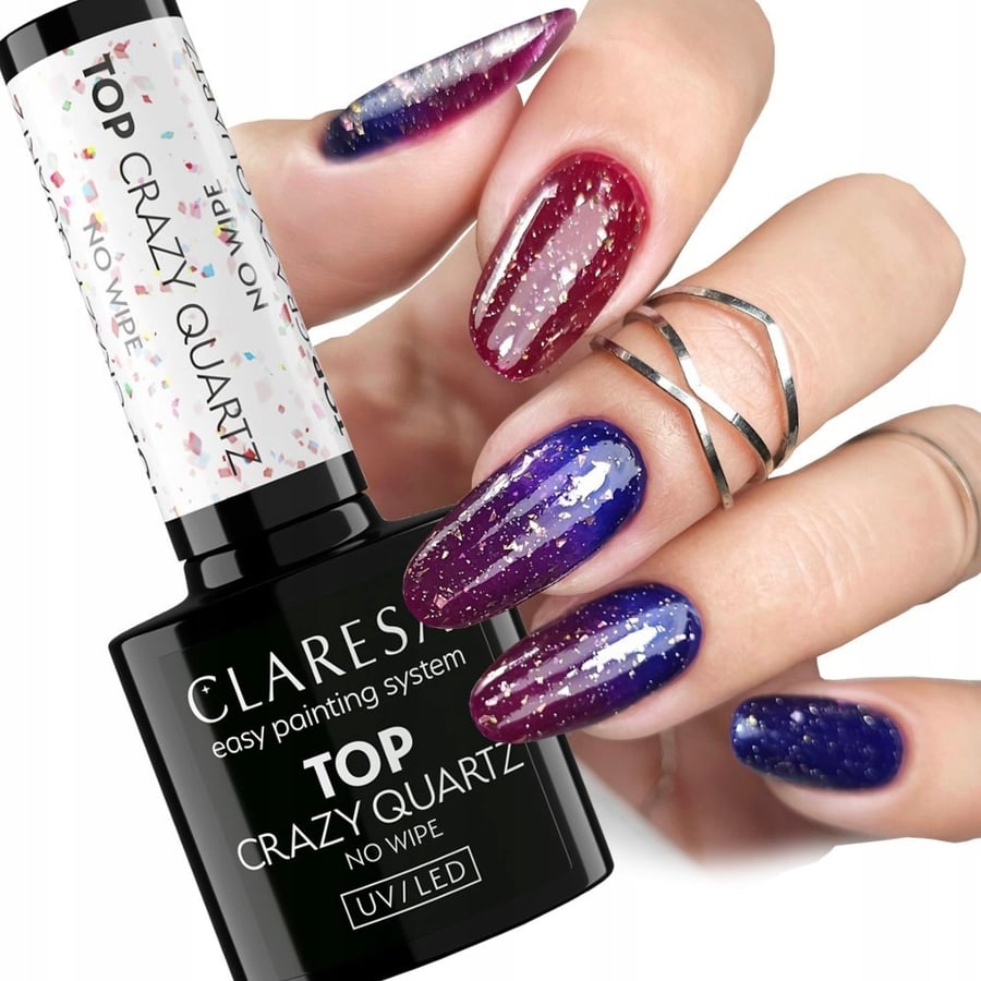 

Claresa Top No Wipe Crazy Quartz Hybrid Top с кусочками фольги 5 г Puderek