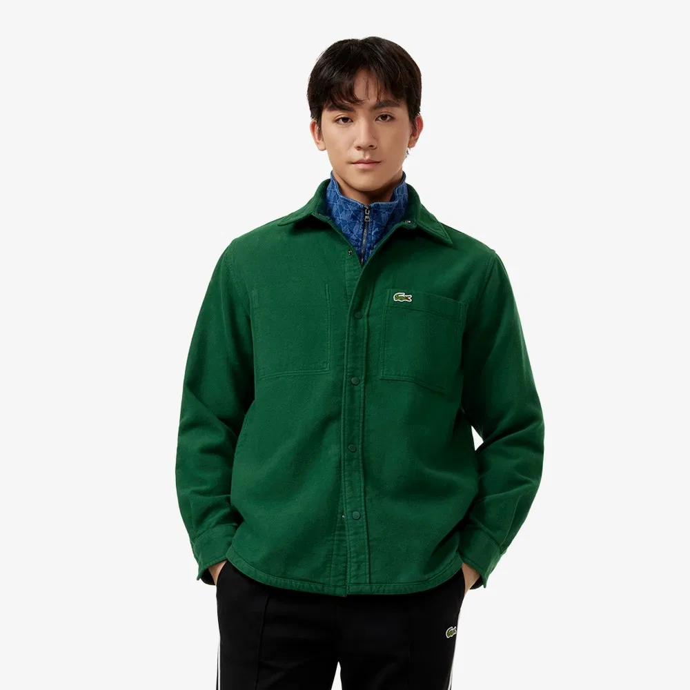 Мужская двусторонняя фланелевая рубашка, зелёная, от Lacoste