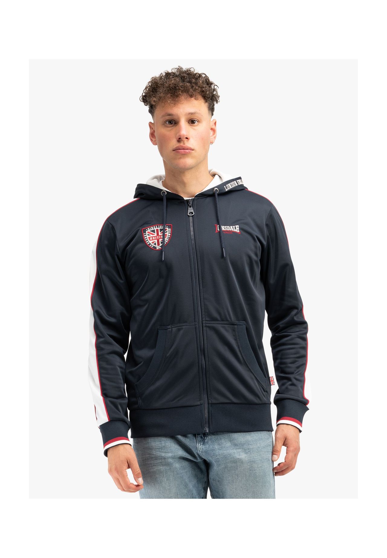 

Мужская спортивная куртка с капюшоном стандартного кроя STRATHMORE LONSDALE, цвет Navy/white/red