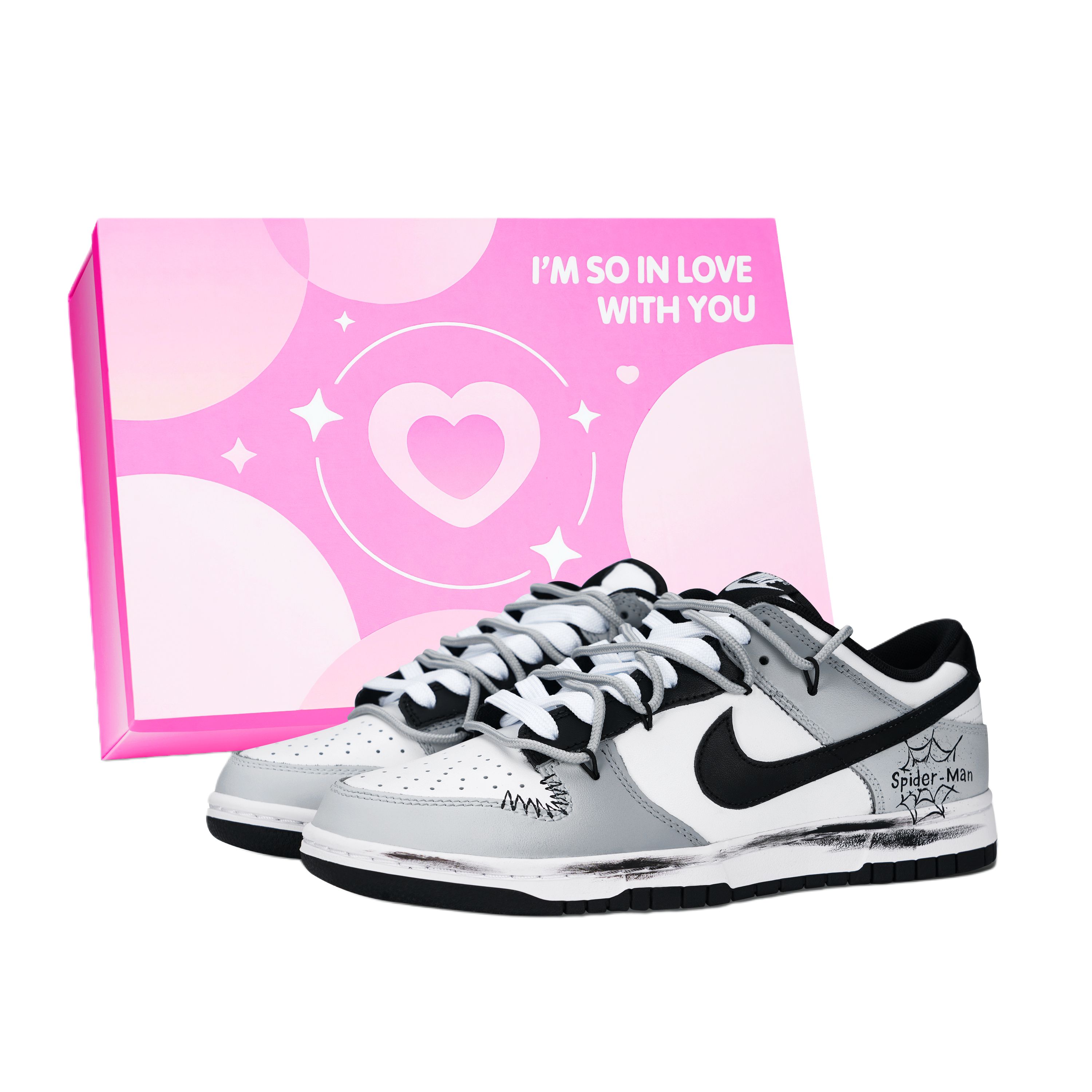 

Nike Dunk Black White, Spider Web Disk, устойчивые к истиранию и скольжению низкие кроссовки для скейтбординга Unisex Gray