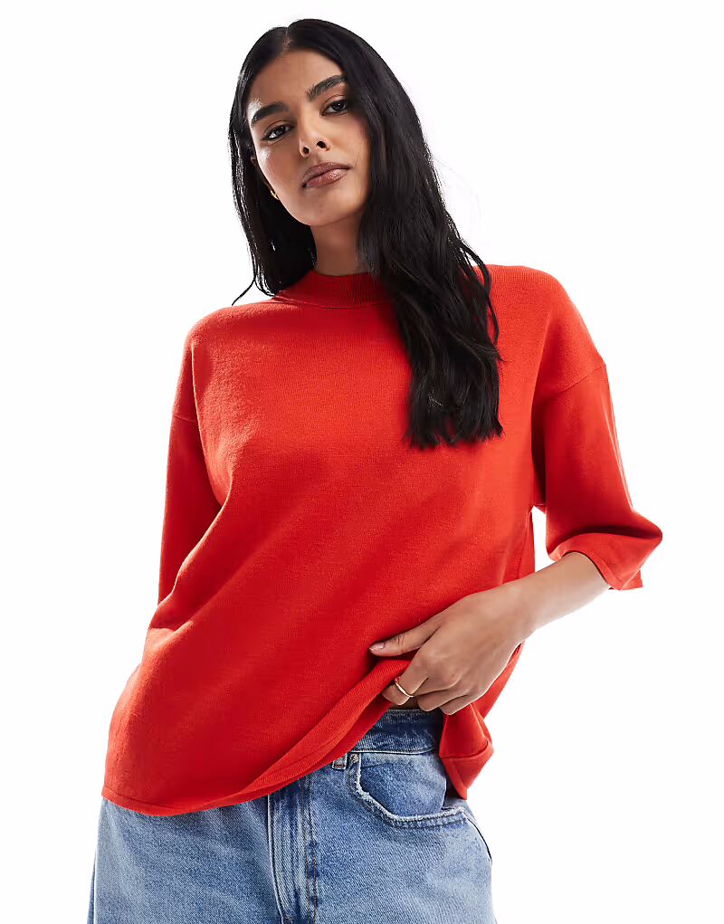 

Трикотажная структурированная футболка ASOS DESIGN красного цвета