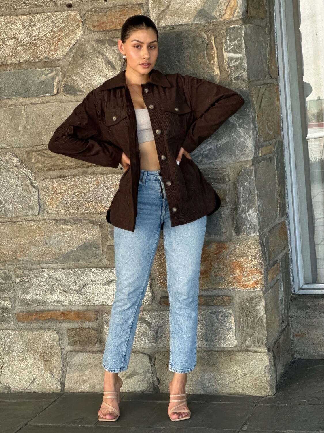 

Куртка-рубашка большого размера из вельвета на пуговицах Truedames, коричневый