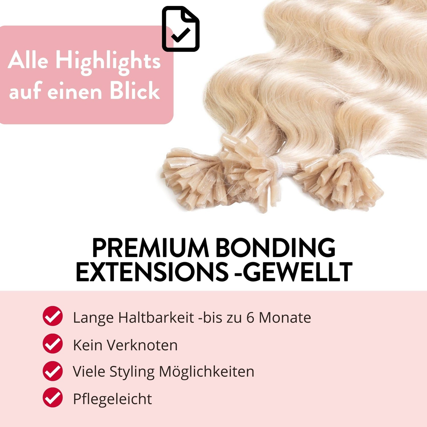 Накладные волосы bonding extensions premium echthaar #10/0 hell-lichtblond 0,8g Hair2Heart, 50cm, количество 25 шт. — фото 3