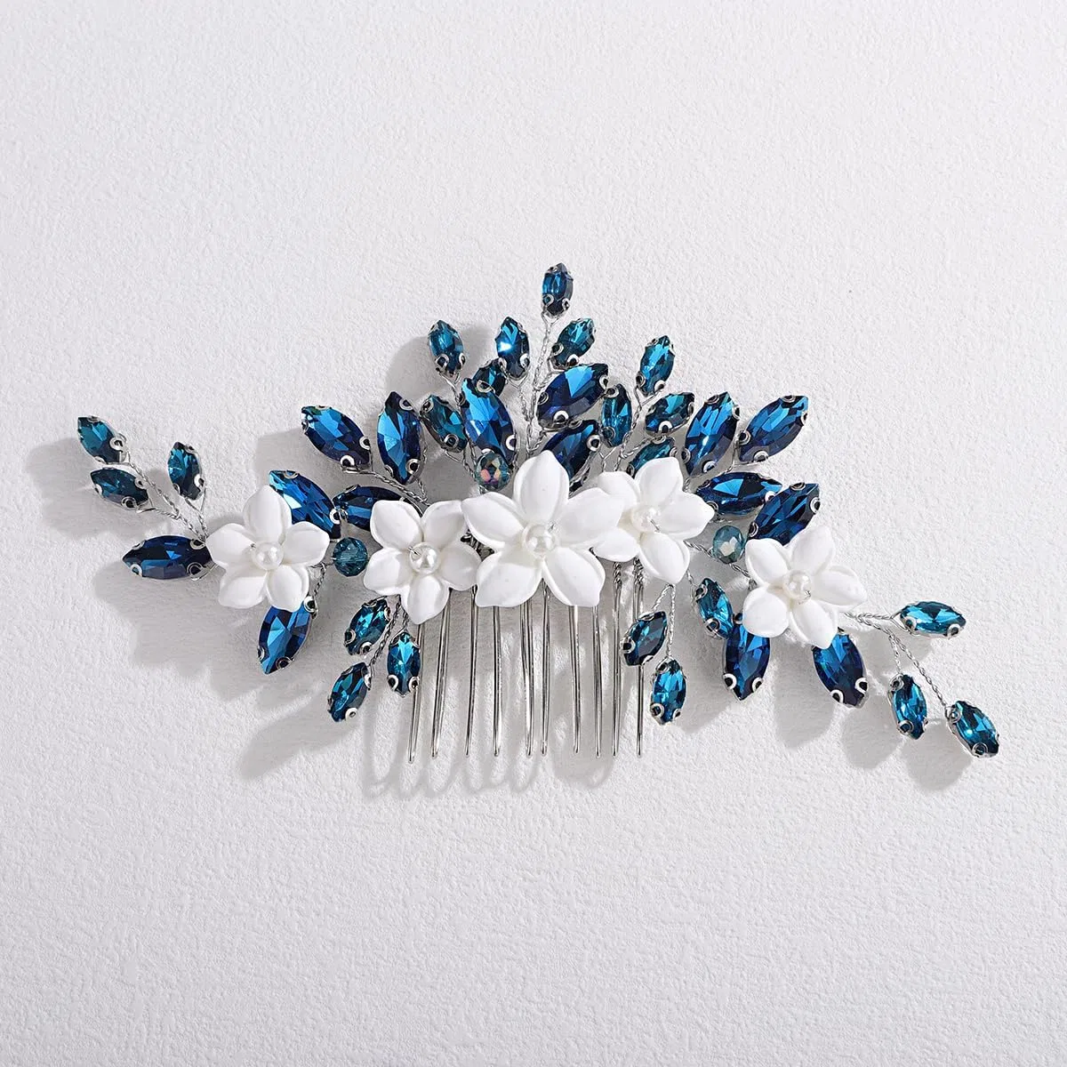 Гребень для волос с кристаллами Xerling Silver Peacock Blue