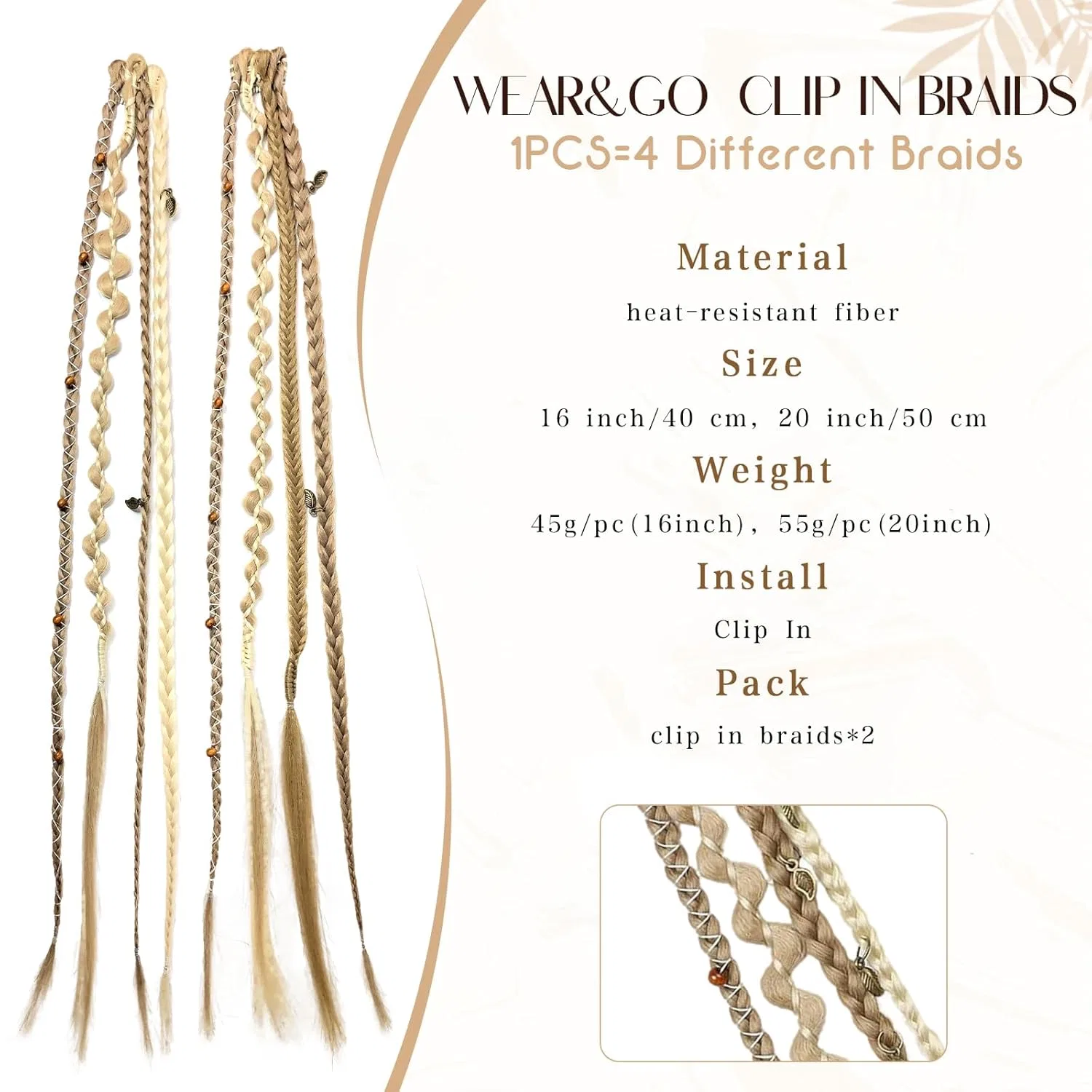 Накладные косы «Boho Braids» с заколками, 50 см Dsoar, Go# — фото 2