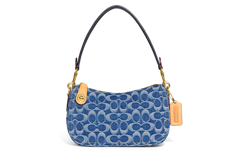 

Хлопковая сумка-планшет с ПВХ и тканью, плечевая сумка, через плечо женская джинсовая синяя COACH