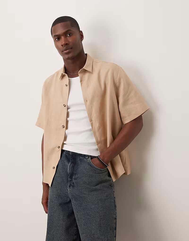 

Рубашка свободного кроя ASOS DESIGN из 100% льна песочного цвета