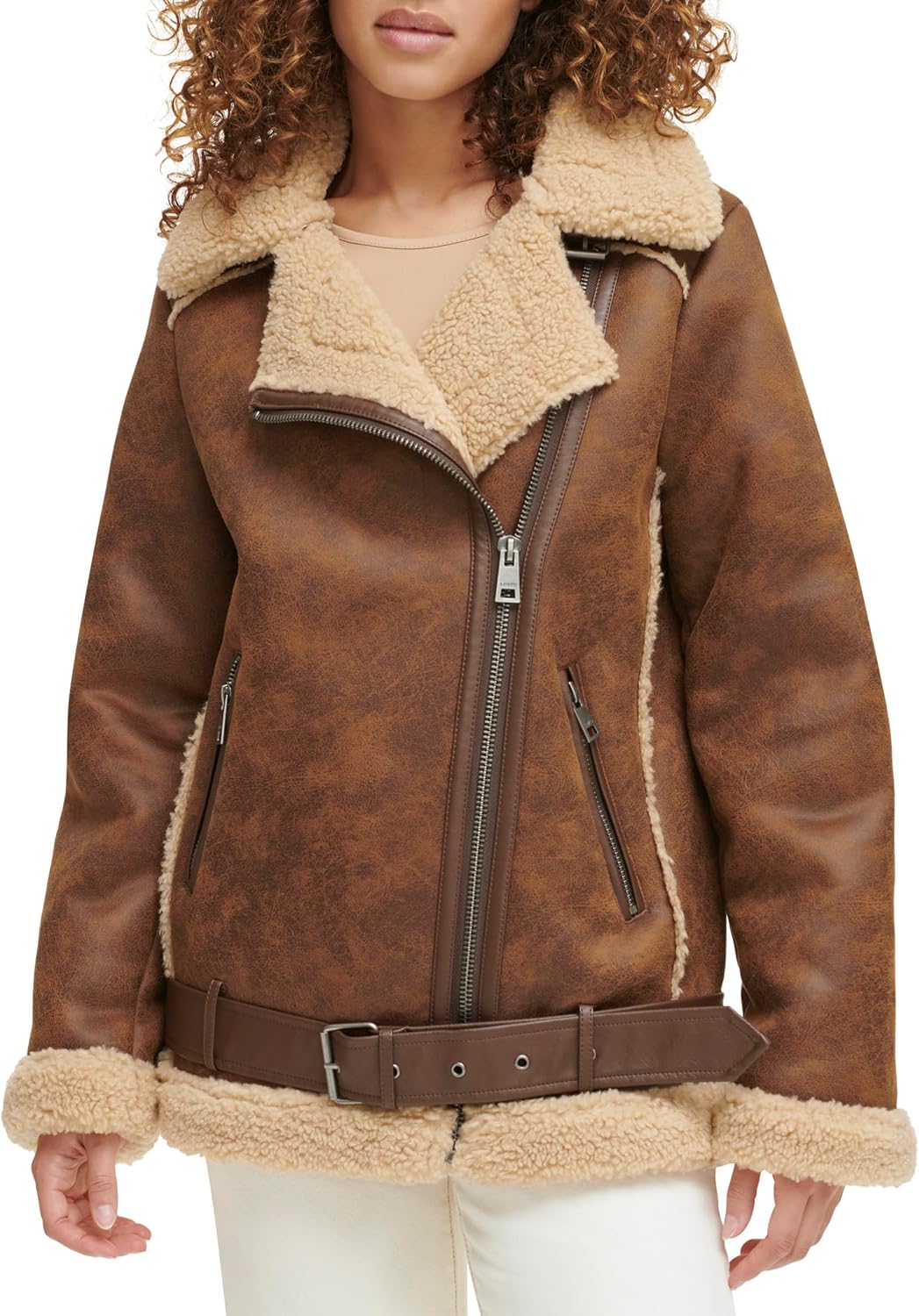 

Levi's Женская мотоциклетная куртка из искусственной овчины, Brown
