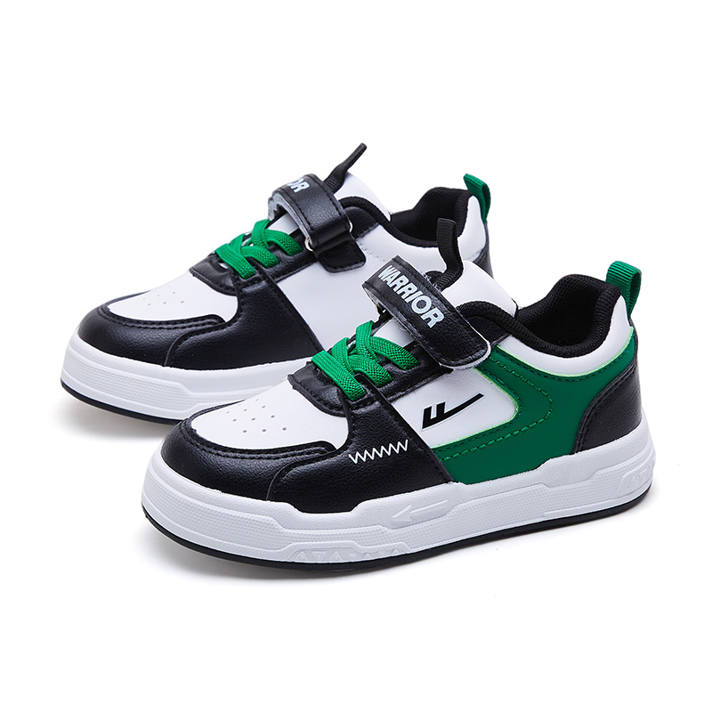 Детские скейтерские кроссовки Low top с противоскользящей и износостойкой подошвой, поддержкой баланса и увеличением роста WARRIOR, черный зеленый белый — фото 4