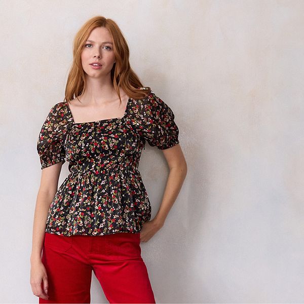 

Топ с пышными рукавами и баской Lc Lauren Conrad, Black Harvest Sprinkle