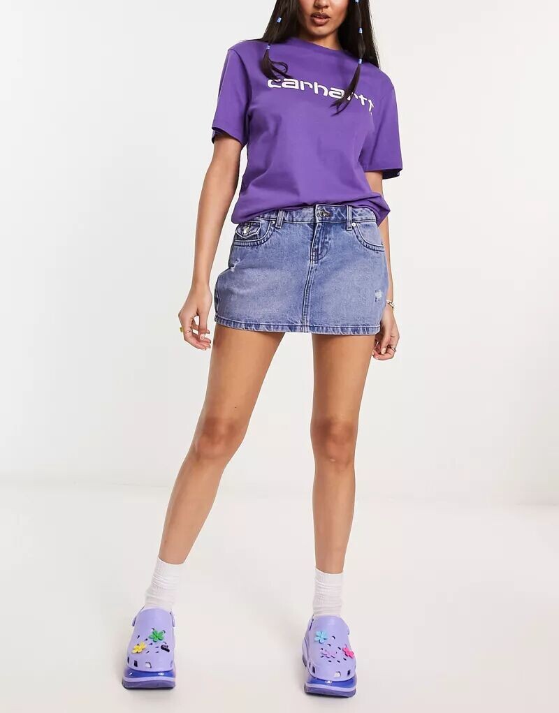 

Голубая джинсовая юбка мини с заниженной талией Noisy May