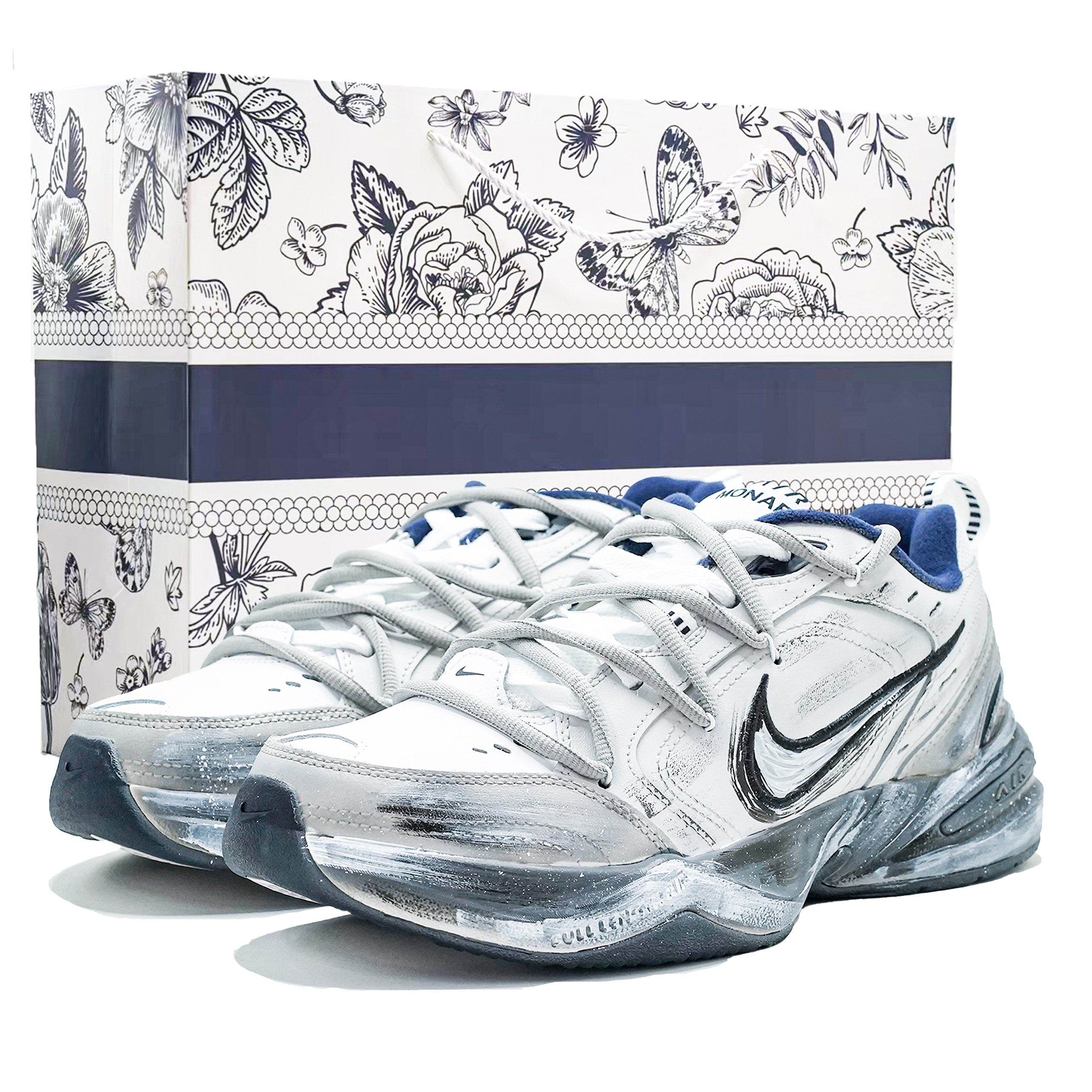 

Nike Air Monarch 4 легкие низкие массивные кроссовки, увеличивающие рост, мужские, белые, серые