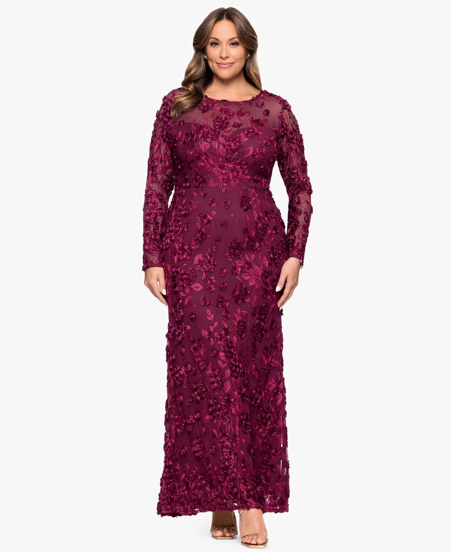 

Платье большого размера с круглым вырезом и длинными рукавами XSCAPE, Garnet