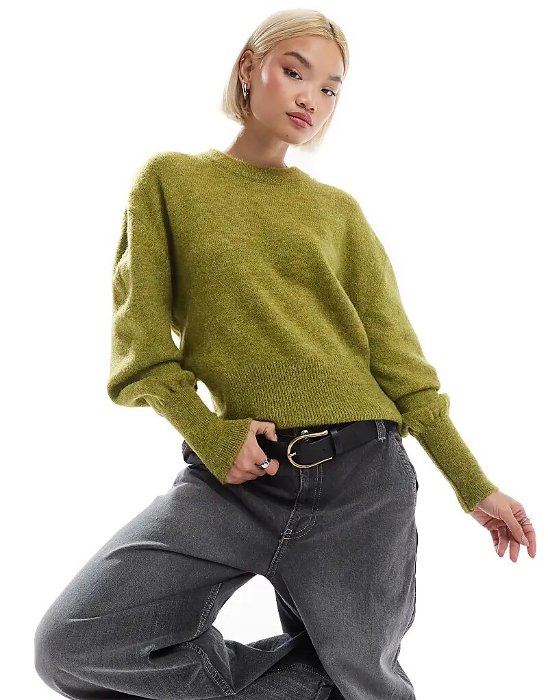 

Трикотажный джемпер с круглым вырезом и рукавами-фонариками ASOS DESIGN
