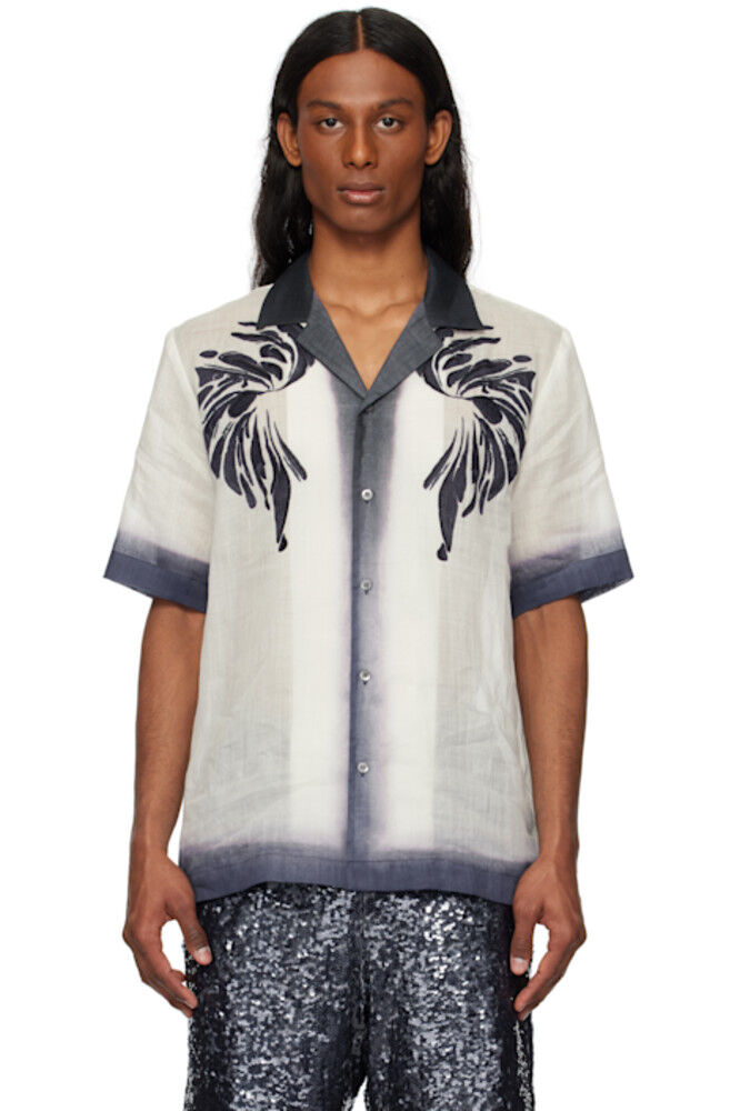 

Рубашка с вышивкой цвета «Off-White & Navy» Dries Van Noten