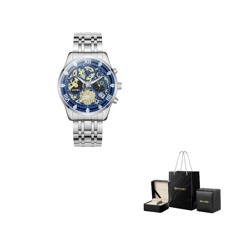 

SKMEI Часы мужские с кварцевым механизмом, стальной браслет, черный циферблат