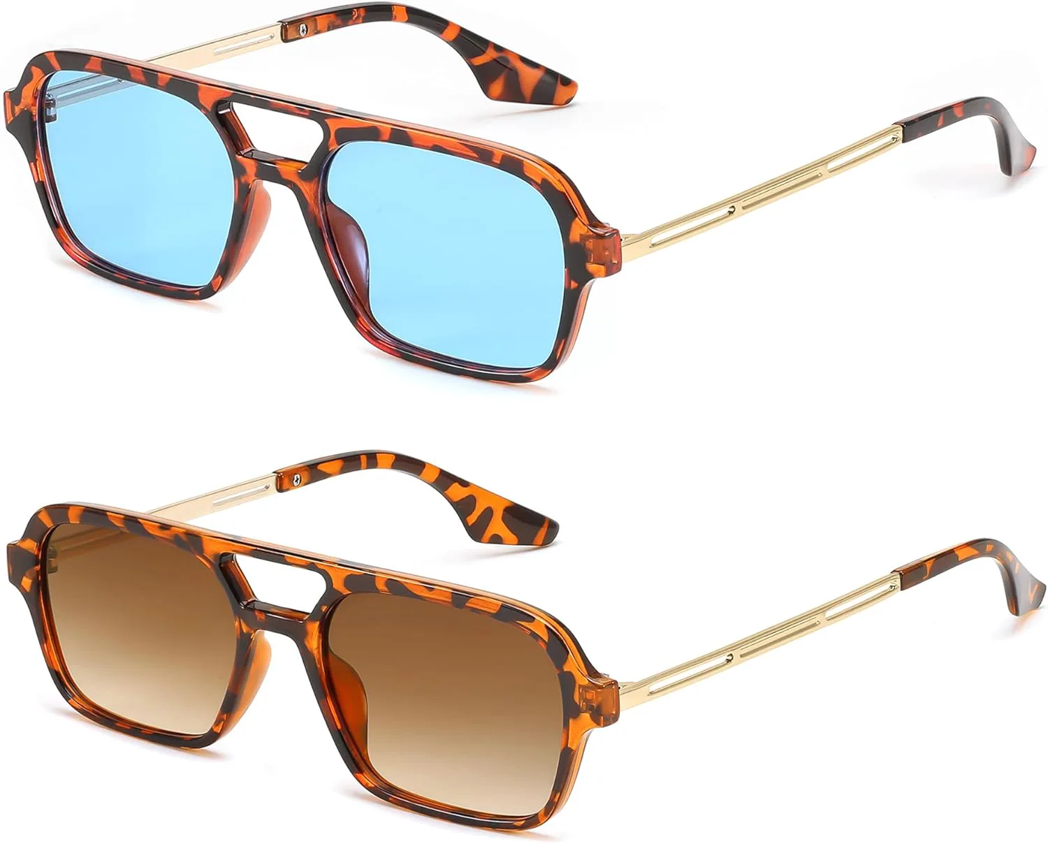 

Винтажные квадратные солнцезащитные очки-авиаторы FEISEDY 70-х годов, плоские, металлические, для женщин и мужчин, модель B2752, 2 Pack - Leopard/Tea + Tortoise/Blue