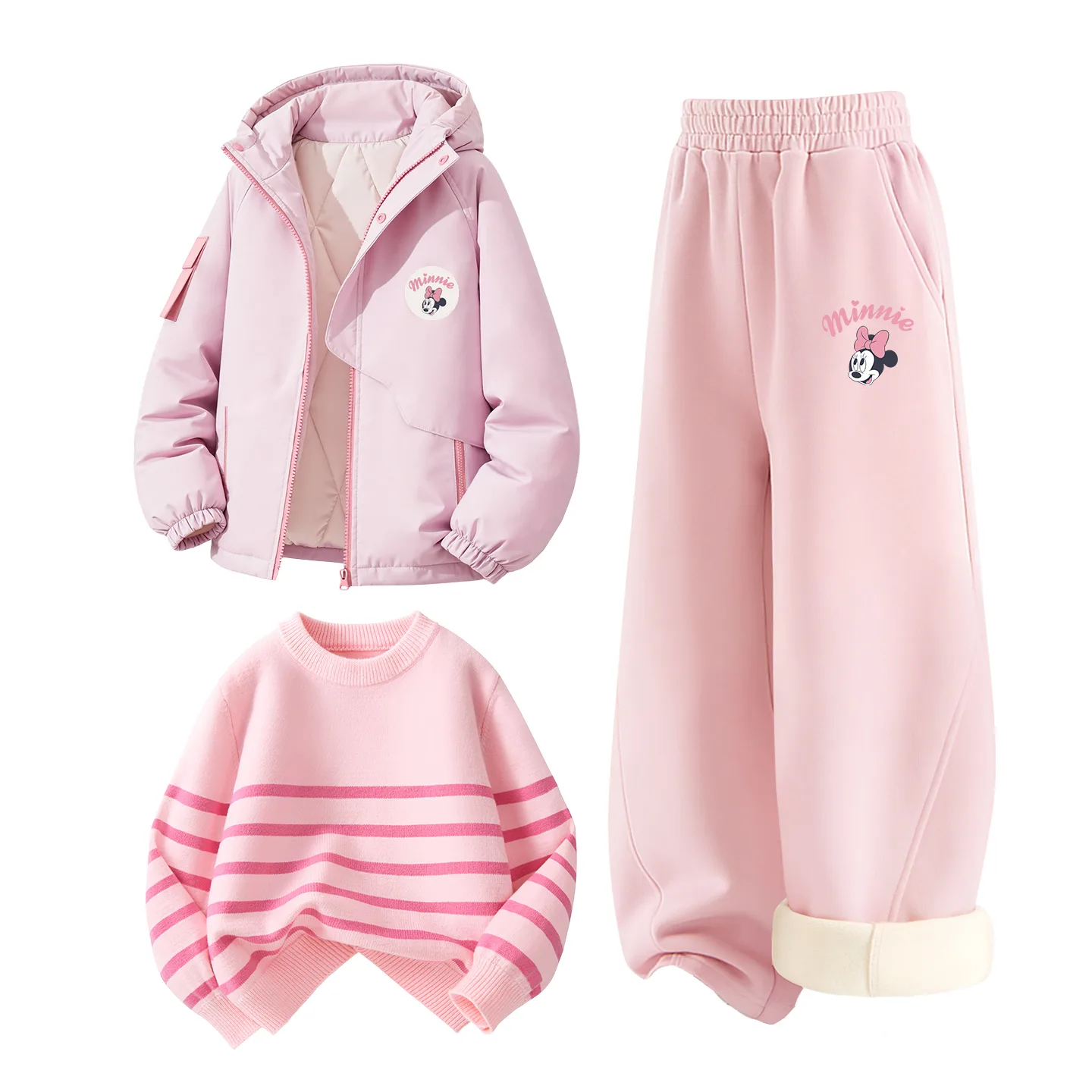 Детский спортивный костюм с круглым вырезом Disney, [Thickened and Fleece-Lined]Dini Round Hook-and-Loop K Rose Pink+Di Lift Eye K Heather Gray+Solid Color Pink — фото 3
