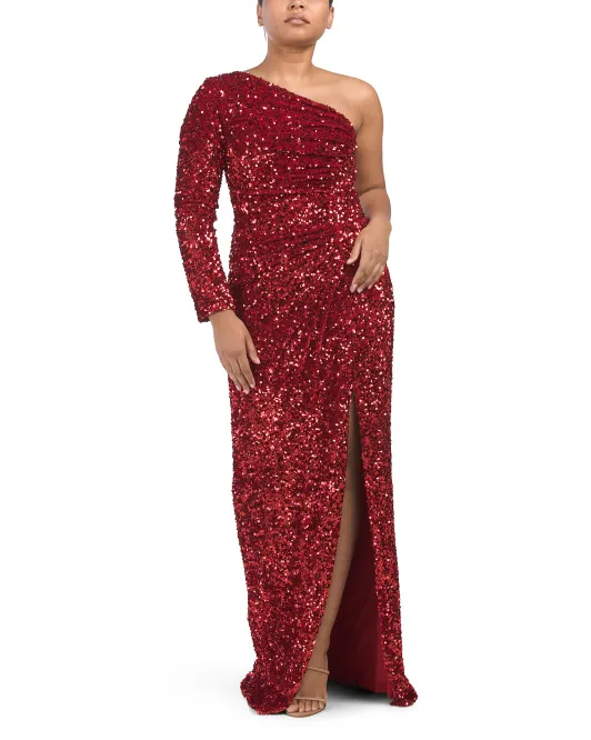 

Платье Tera на одно плечо с пайетками Tadashi Shoji, цвет Rouge