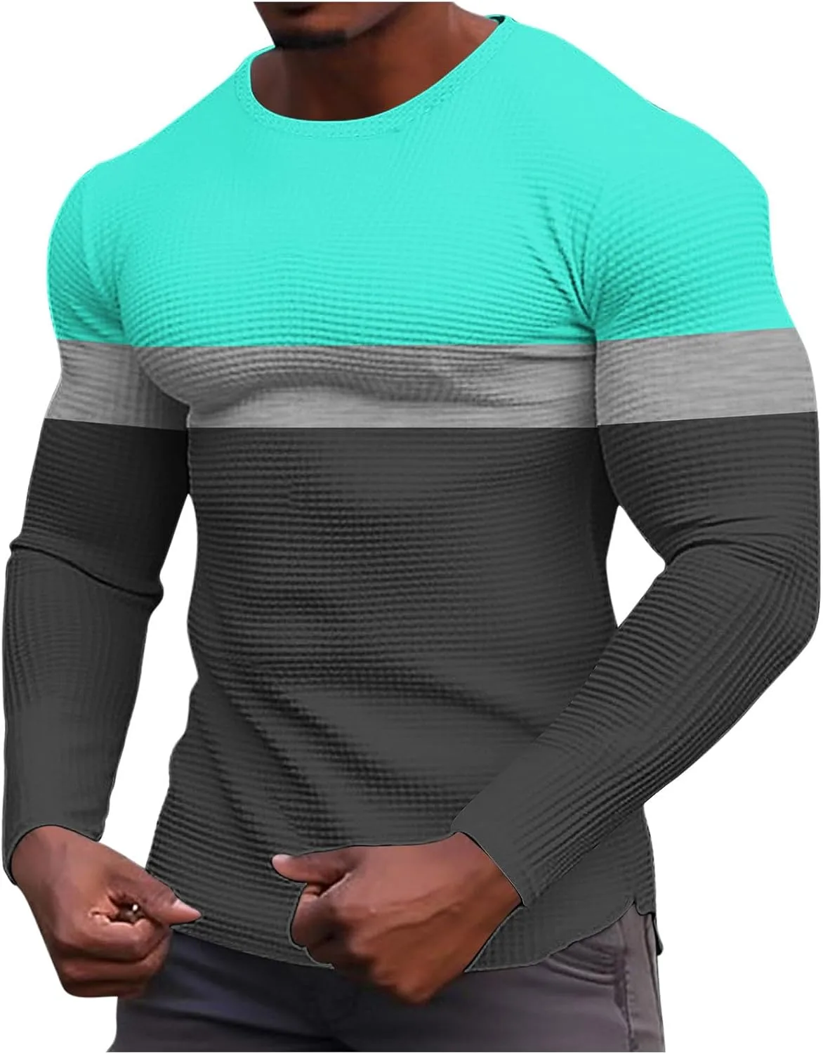 

Мужская футболка с длинным рукавом Color Block, Muscle Fit, Crewneck, легкая, быстросохнущая