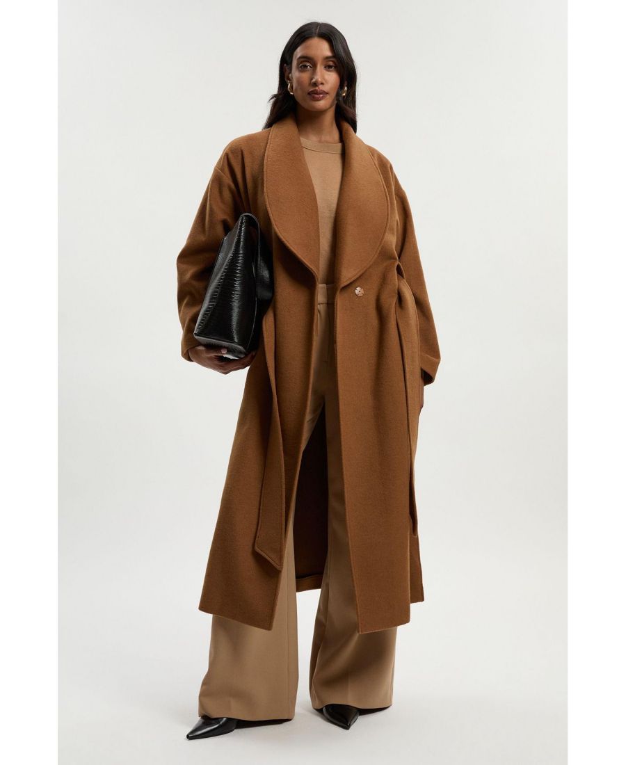 

Женское длинное пальто-халат из ворсистой шерсти Karen Millen, Camel