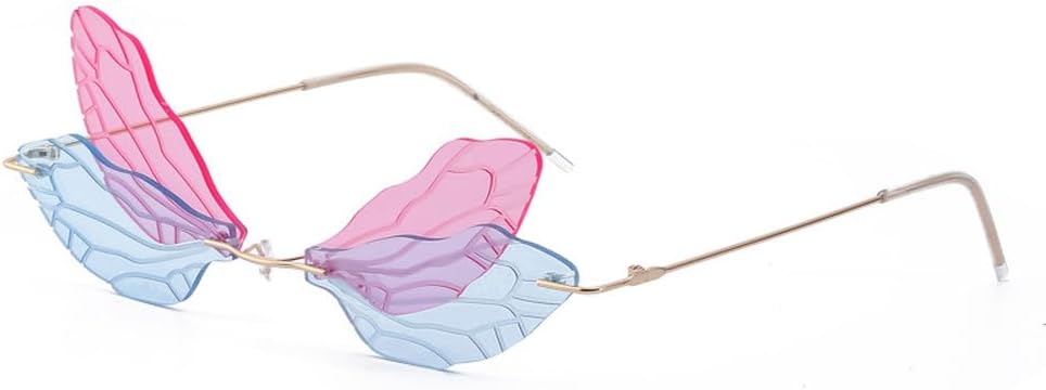 

Солнцезащитные очки без оправы «Стрекоза» для женщин, модные солнцезащитные очки с крыльями для мужчин, забавные солнцезащитные очки для вечеринок, унисекс, уникальные очки WNCKSQ, C13pinkblue