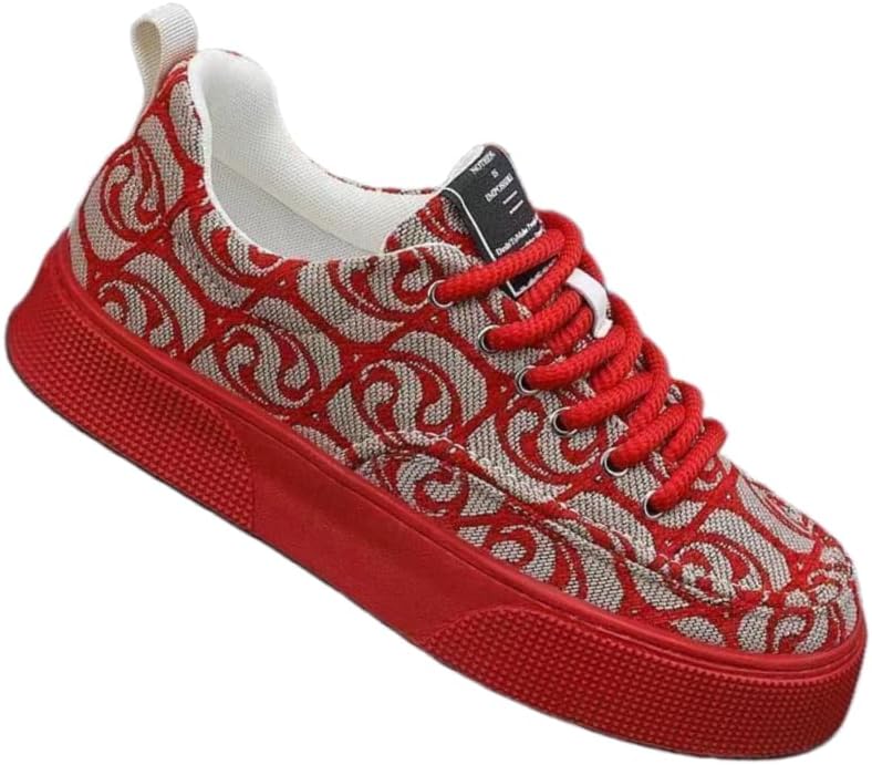 

Мужские низкие кеды из канвы - стильные и удобные, с толстой резиновой подошвой, шнуровкой, для повседневной носки, походов и бега Clolinde, красный