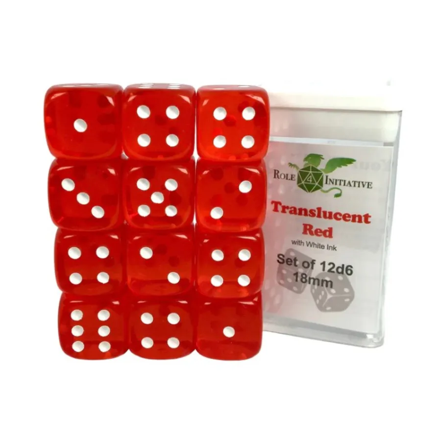 

d6 18 мм полупрозрачный красный с белым (12), Game Dice - Translucent (Role 4 Initiative)