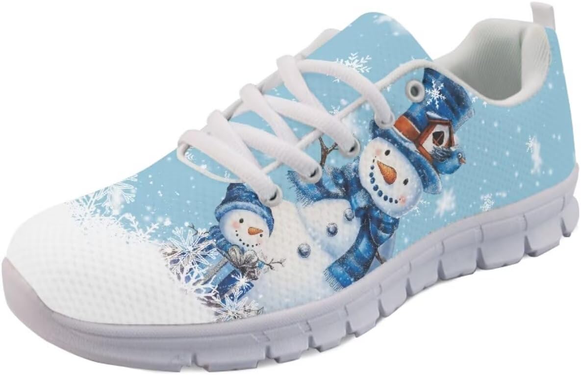 

Кроссовки Forchrinse для женщин и мужчин, дышащие, на шнуровке, для бега, повседневные, с сеткой, противоскользящие, теннисные, Christmas Snowman Print