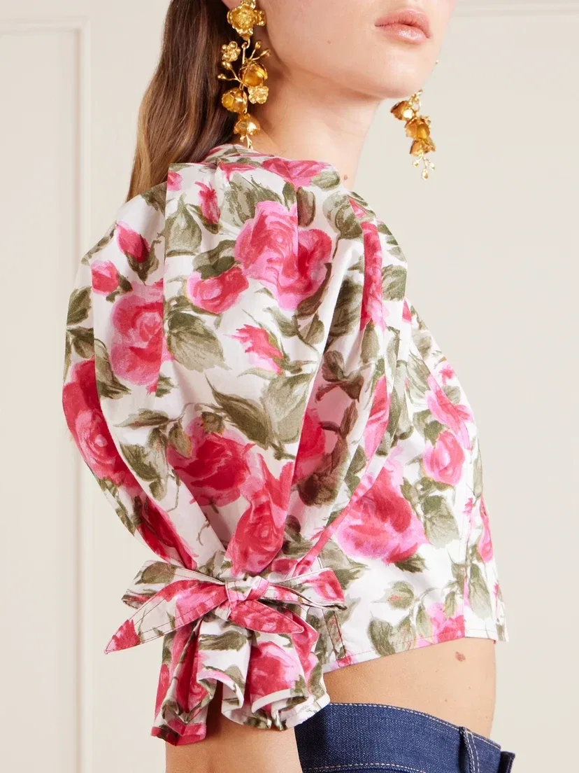 Укороченный топ из хлопка с цветочным принтом CHLOÉ, розовый — фото 4