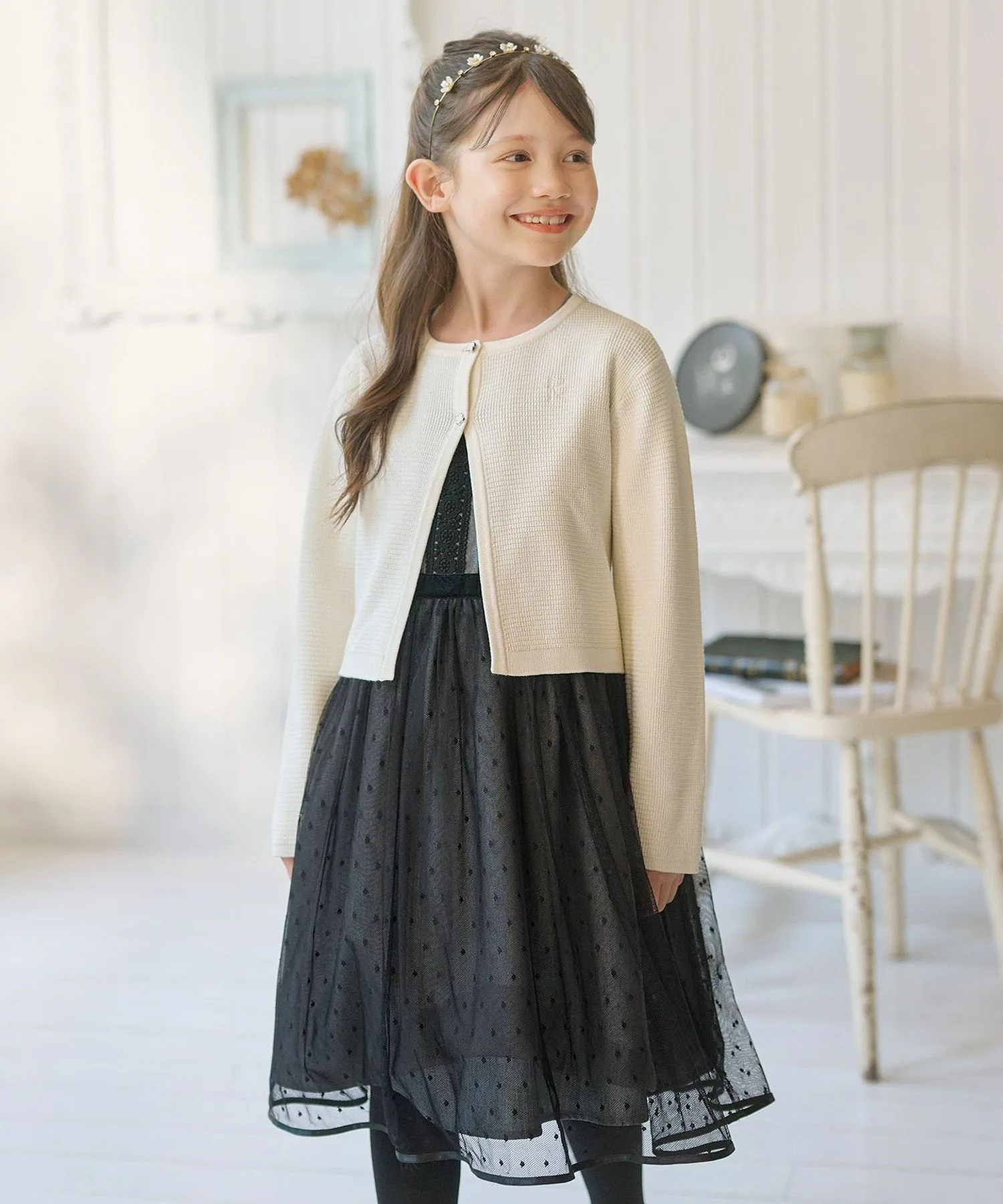 [150-160 см] Классическая вязаная куртка Kids Suite, Off-white [002] — фото 3