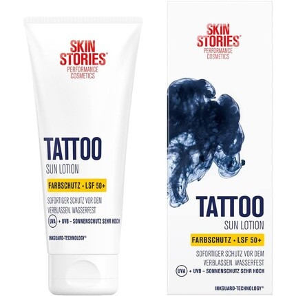 

SKIN STORIES Sun Lotion SPF 50+ 100 мл Солнцезащитный крем для защиты цвета татуировки с технологией InkGuard Очень высокая защита от солнца для татуировок с пантенолом и витамином Е для предотвращения выцветания татуировки