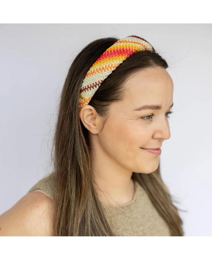 Классическая женская мягкая плетеная повязка на голову из рафии Headbands Of Hope, красный/оранжевый — фото 2
