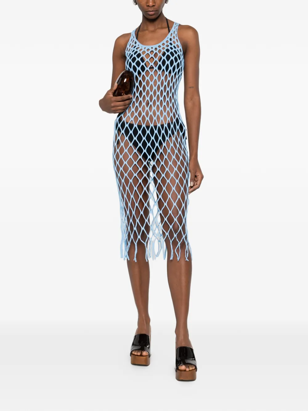 

Платье с открытой вязкой и бахромой Christopher Esber, синий