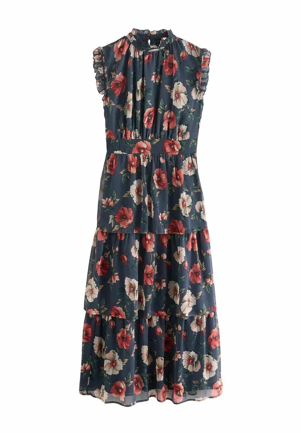 Длинное многоярусное платье прямого кроя Next, Navy Blue Floral