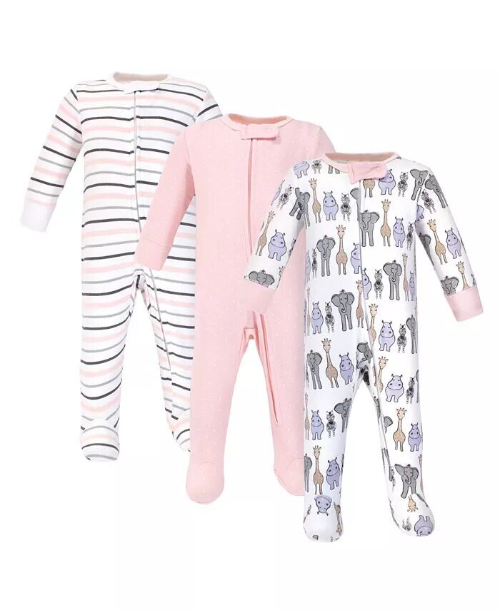 

Хлопковый комплект на молнии для маленьких девочек Sleep and Play, 3 шт., Розовый Сафари Hudson Baby, розовый