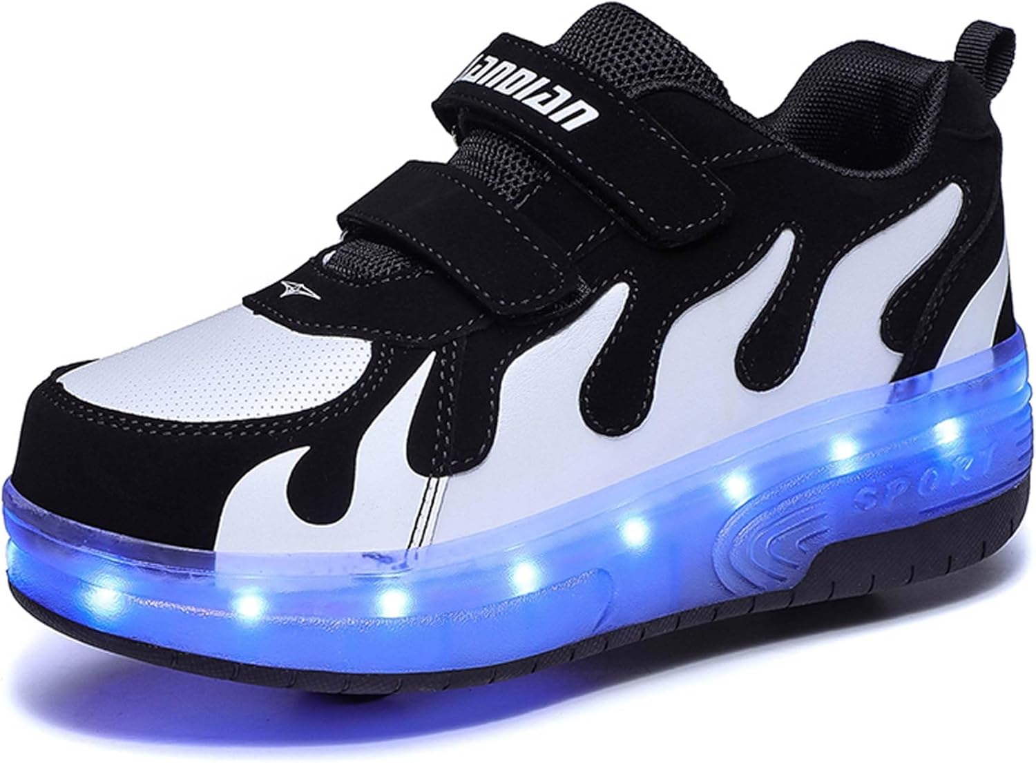 

Детские роликовые кроссовки с двойными колесами, перезаряжаемые светящиеся кроссовки для повседневной ходьбы Mekuk, белый/черный