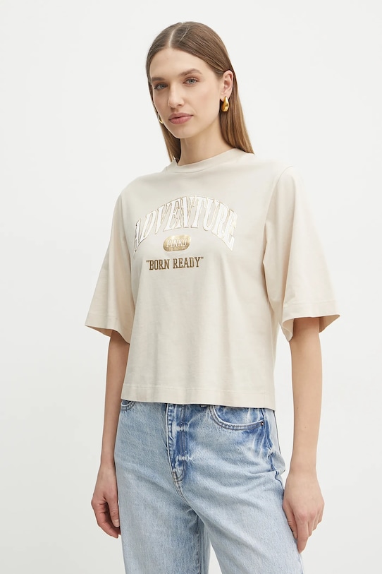 

Хлопковая футболка Pinko, бежевый