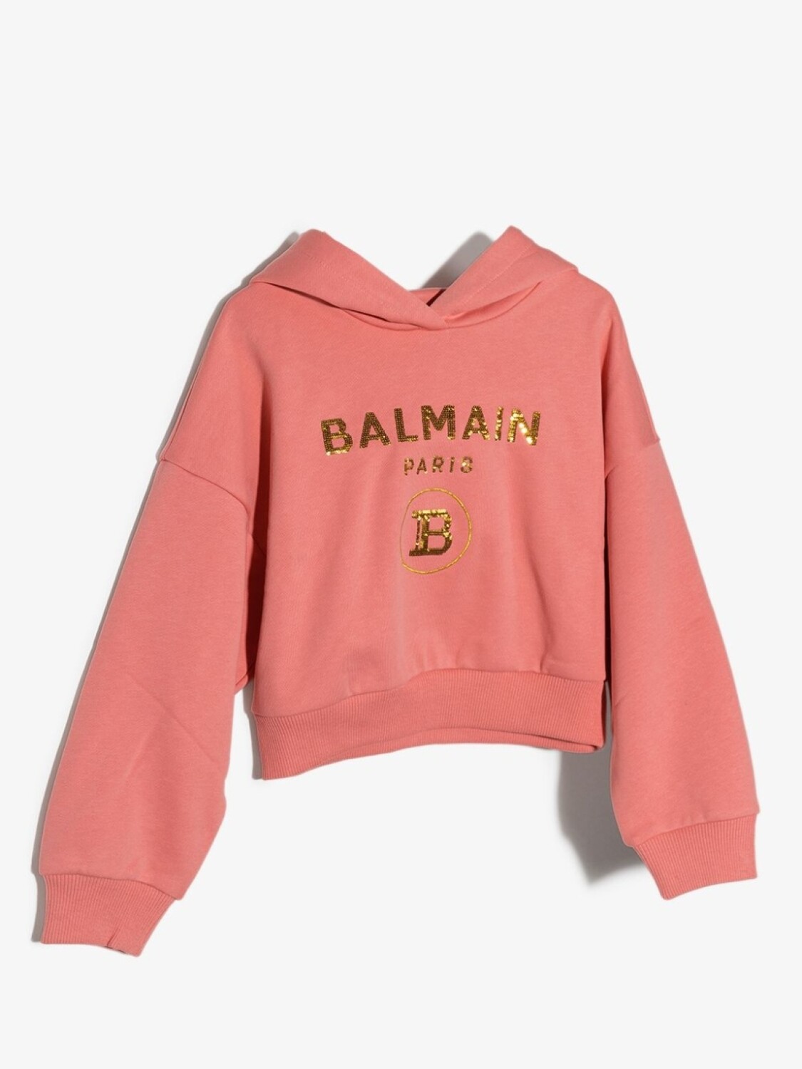 Укороченное худи с логотипом Balmain Kids, розовый — фото 2