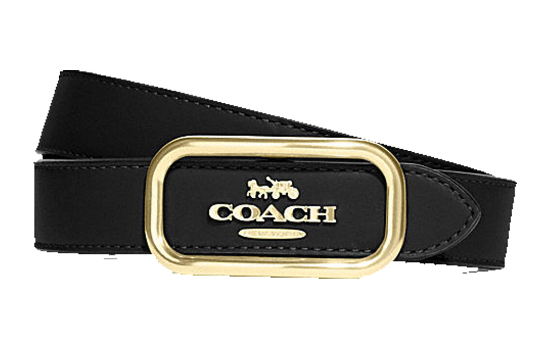 

Женский ремень Coach кожаный с золотой пряжкой, черный