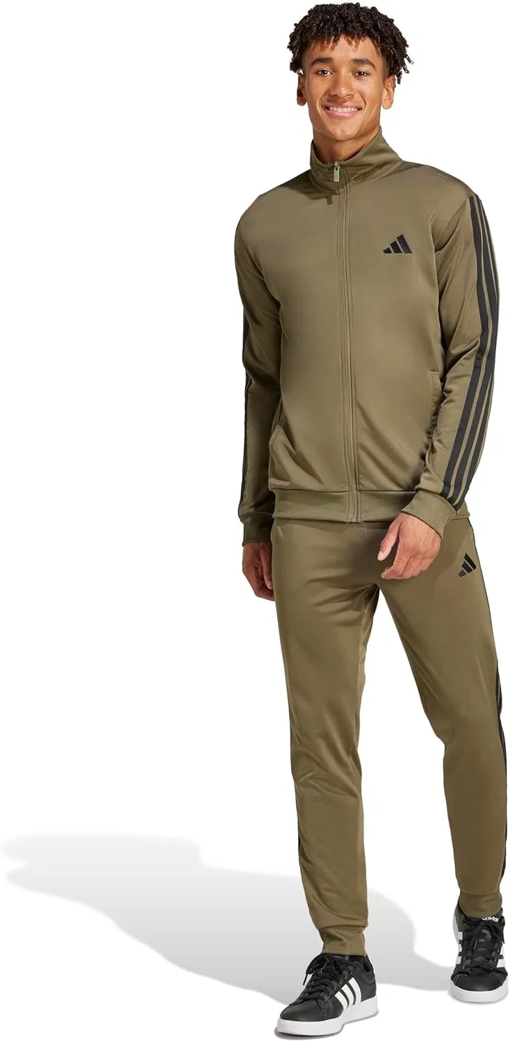 Мужской спортивный костюм с 3 полосками adidas, оливковый страта
