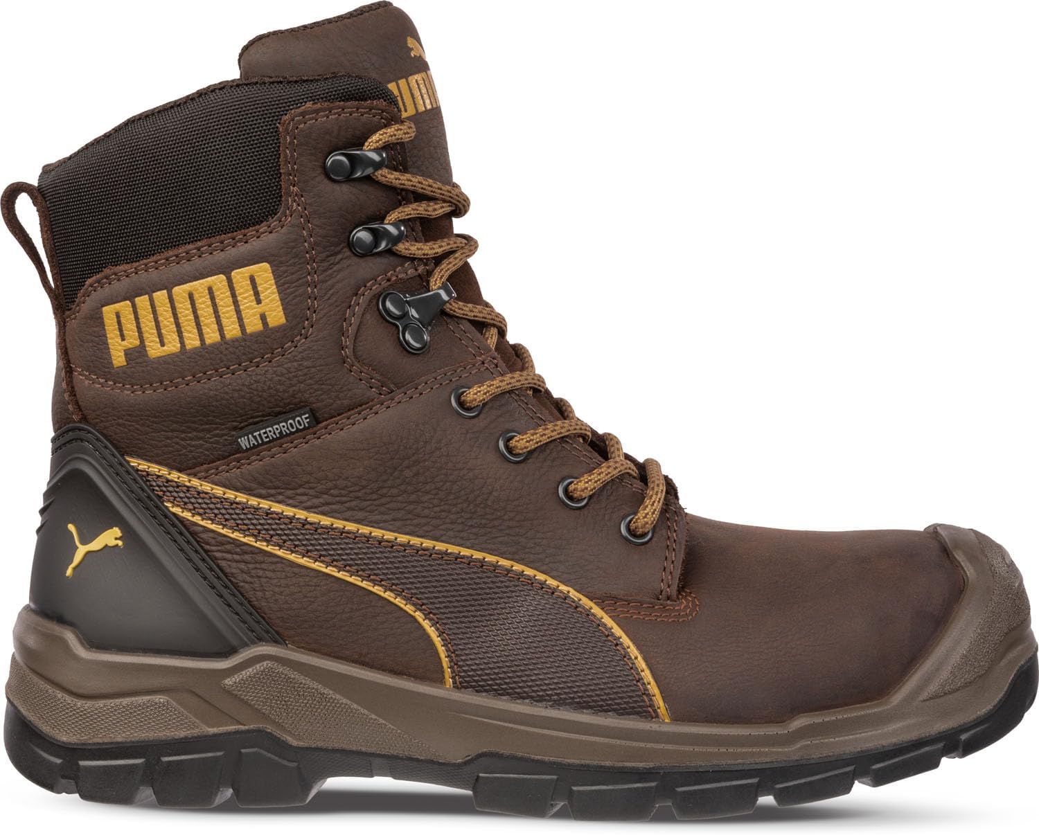 Мужские ботинки Puma Safety Conquest с защитным носком из композитного материала, водонепроницаемые, с боковой молнией, категория EH, коричневый — фото 2
