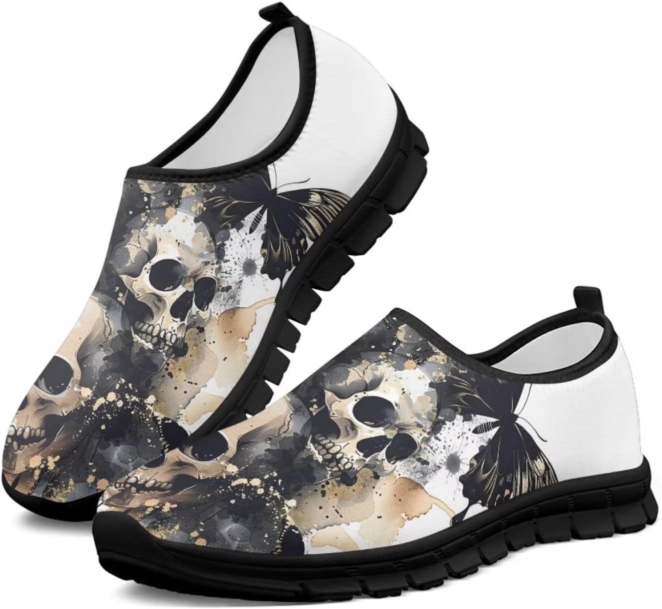 

Лоферы без шнурков, унисекс Estailounic, Watercolor Skull Butterfly