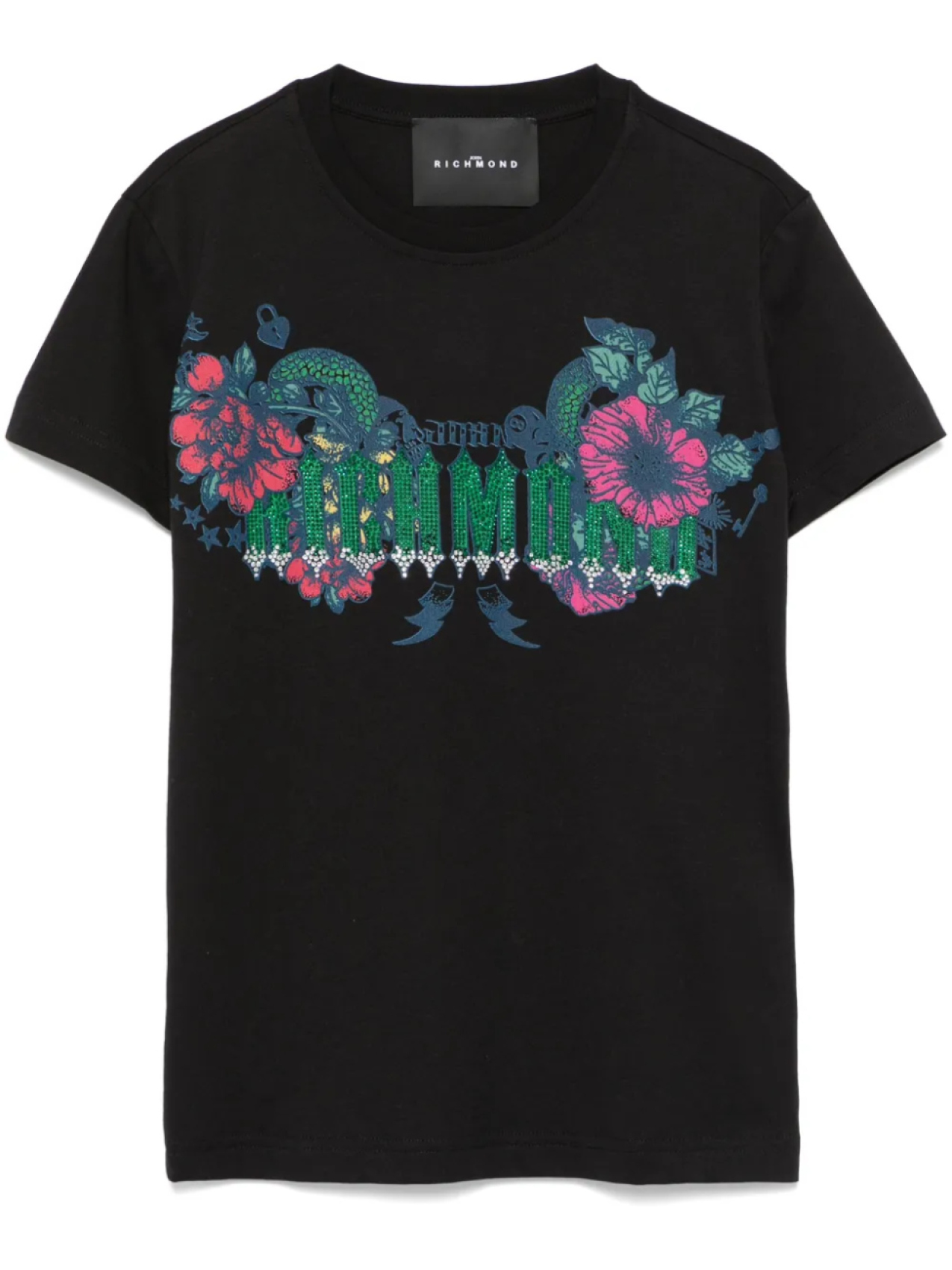 

John Richmond футболка с цветочным принтом, черный