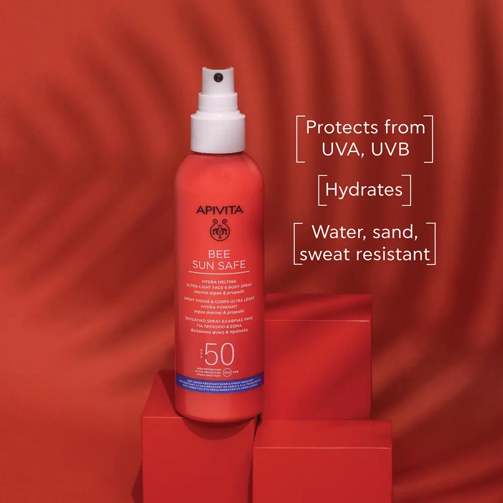 Солнцезащитный крем Bee Sun Safe Hydra Fresh Spray Para Rostro Y Cuerpo Spf 50 Apivita, 200 мл — фото 2